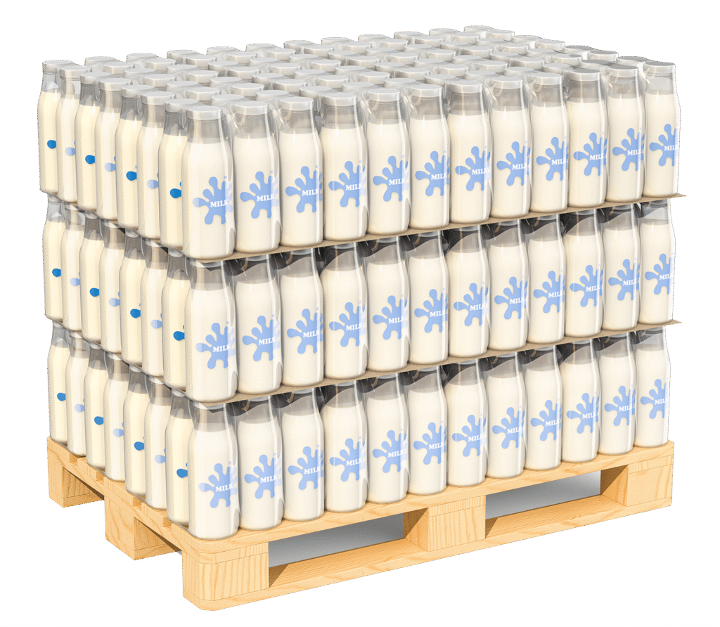 Shrink wrapped bottles on a pallet